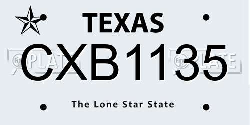 CXB1135 Texas License Plate
