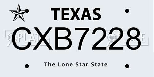 CXB7228 Texas License Plate