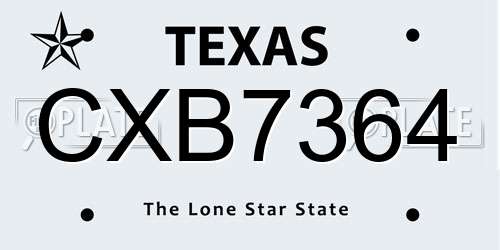 CXB7364 Texas License Plate