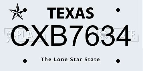 CXB7634 Texas License Plate