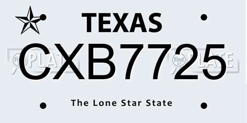 CXB7725 Texas License Plate