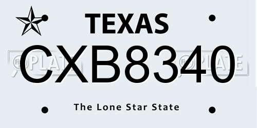 CXB8340 Texas License Plate