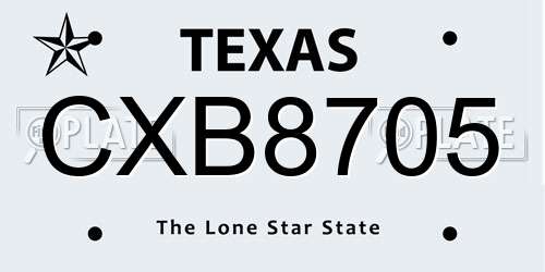 CXB8705 Texas License Plate