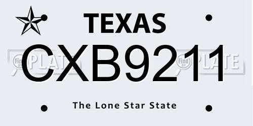 CXB9211 Texas License Plate