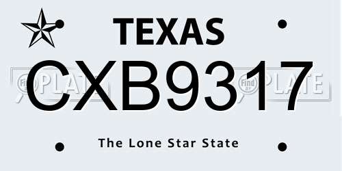 CXB9317 Texas License Plate