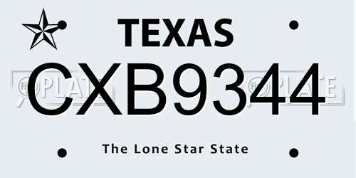 CXB9344 Texas License Plate