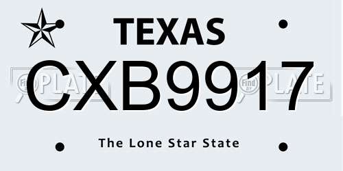 CXB9917 Texas License Plate