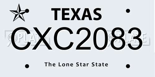CXC2083 Texas License Plate