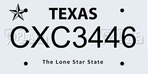 CXC3446 Texas License Plate