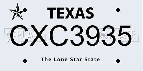 CXC3935 Texas License Plate