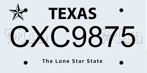 CXC9875 Texas License Plate