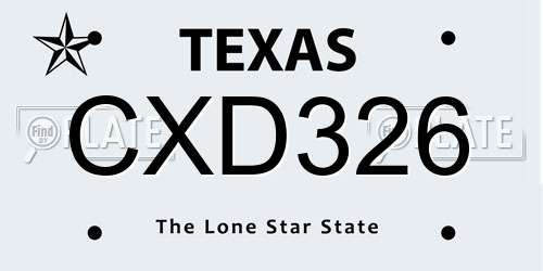 CXD326 Texas License Plate