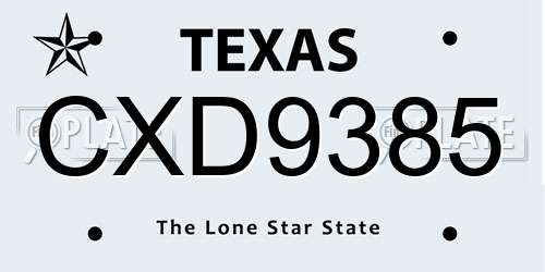 CXD9385 Texas License Plate