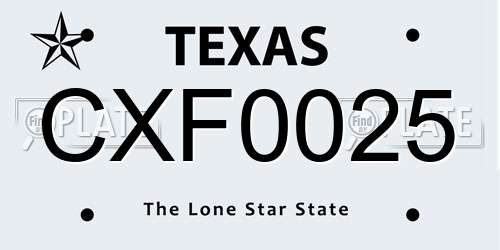 CXF0025 Texas License Plate