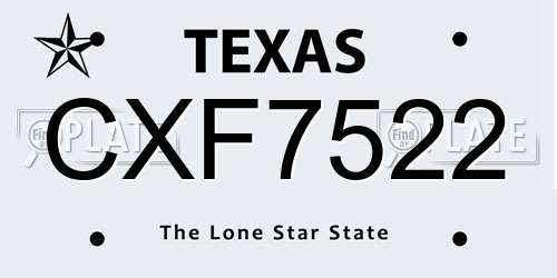 CXF7522 Texas License Plate