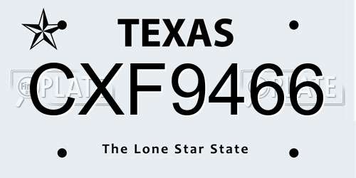 CXF9466 Texas License Plate