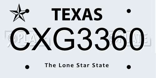 CXG3360 Texas License Plate