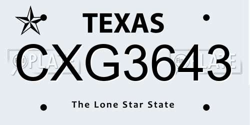 CXG3643 Texas License Plate