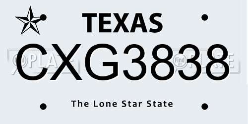 CXG3838 Texas License Plate
