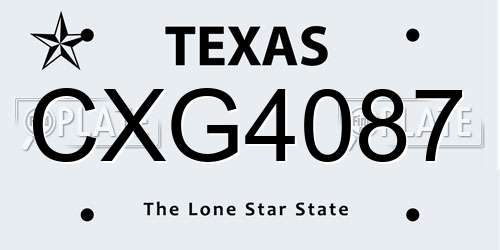 CXG4087 Texas License Plate
