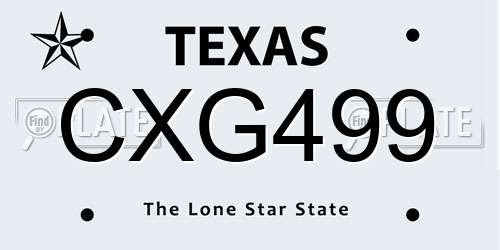 CXG499 Texas License Plate