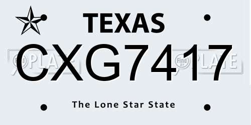 CXG7417 Texas License Plate