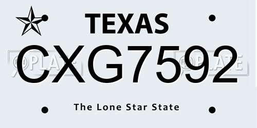 CXG7592 Texas License Plate