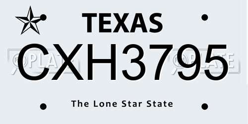 CXH3795 Texas License Plate