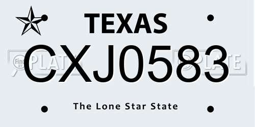 CXJ0583 Texas License Plate