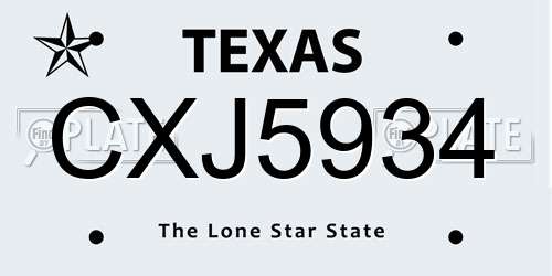 CXJ5934 Texas License Plate