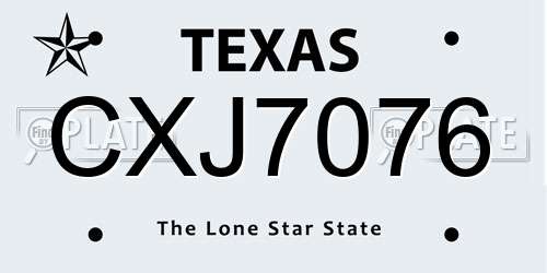 CXJ7076 Texas License Plate