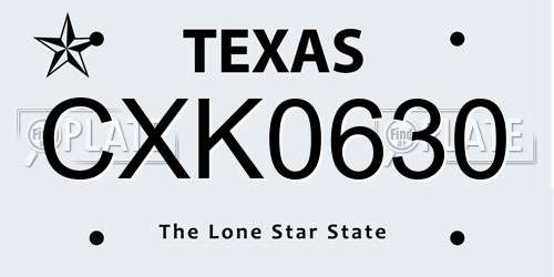 CXK0630 Texas License Plate