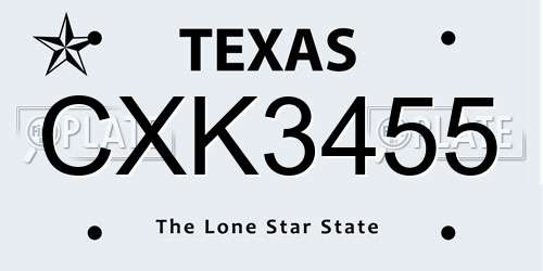 CXK3455 Texas License Plate