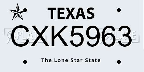 CXK5963 Texas License Plate
