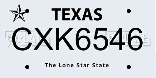 CXK6546 Texas License Plate