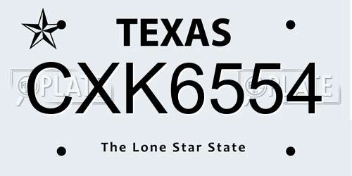 CXK6554 Texas License Plate