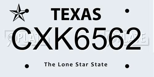 CXK6562 Texas License Plate