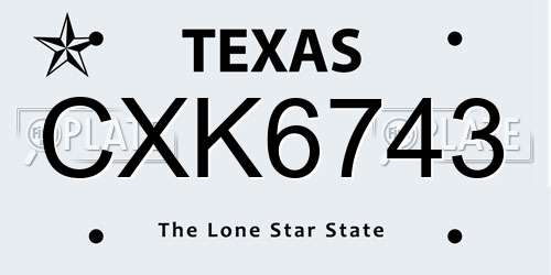 CXK6743 Texas License Plate