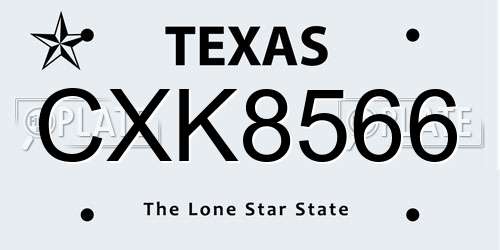CXK8566 Texas License Plate