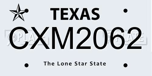 CXM2062 Texas License Plate