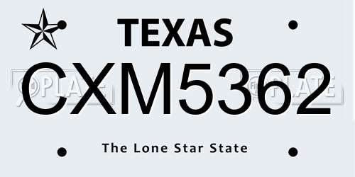 CXM5362 Texas License Plate