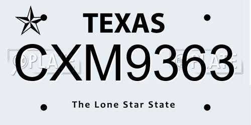 CXM9363 Texas License Plate
