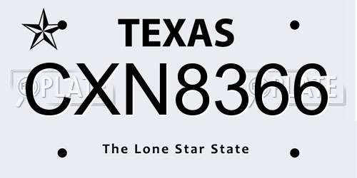 CXN8366 Texas License Plate