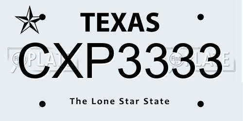 CXP3333 Texas License Plate