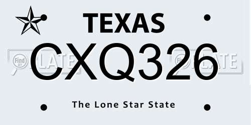 CXQ326 Texas License Plate