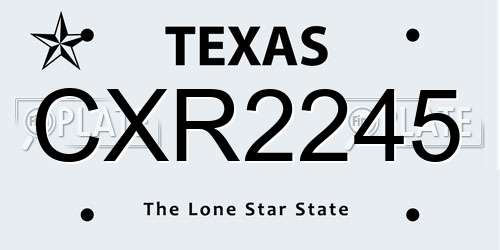 CXR2245 Texas License Plate