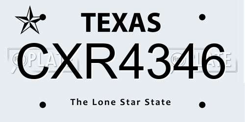 CXR4346 Texas License Plate