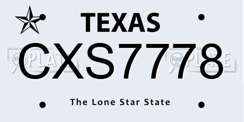 CXS7778 Texas License Plate