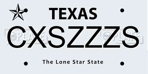 CXSZZZS Texas License Plate