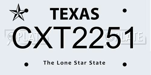 CXT2251 Texas License Plate